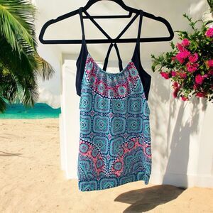 ATHLETA 32 B/C Geometric‎ Pattern Swim Tankini Top Underwire Swim Beach Vacation